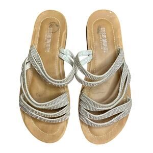 CUSHIONAIRE Women Shoes sandals Silver Rhinestones Slide Wedge Size 8